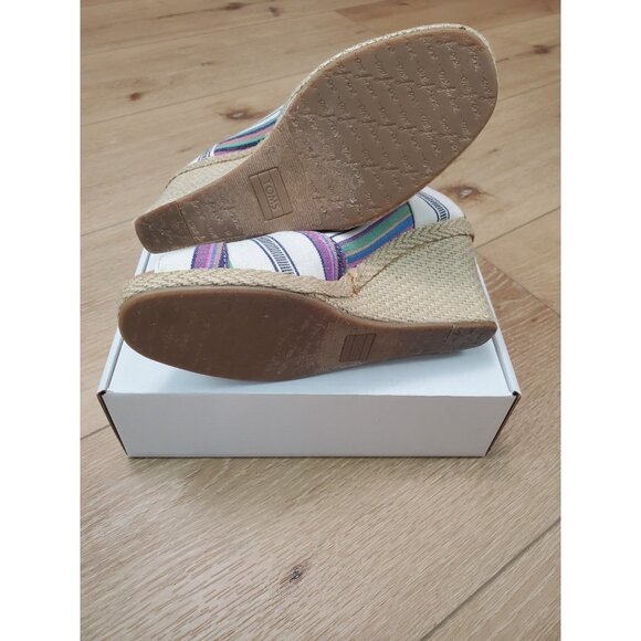 Toms Womens Wedge Sandals Peep Toe Colorful Stripe Espadrille Multicolor Size 8 - Picture 10 of 10